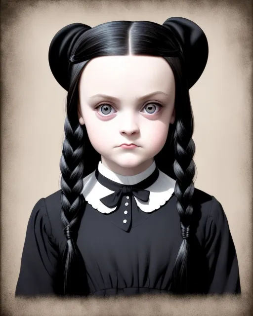 front-tapir785: a full body portrait of baby wednesday addams