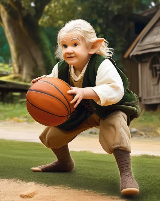 Hobbit playing basketball 