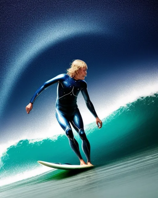 surfing person whose human skin appears as the cosmos