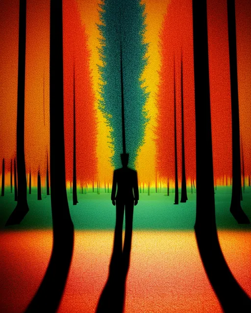 Colorful abstract of a man’s shadow in trees 