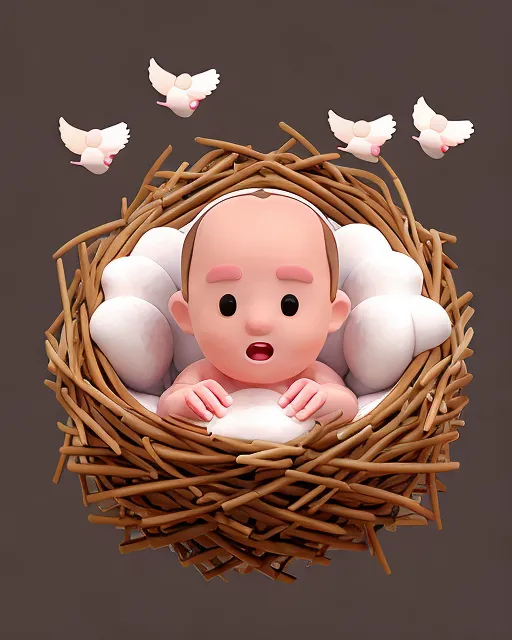 Cute little baby in a nest of cotton flocks, digital painting,  digital illustration,  extreme detail,  digital art,  4k,  ultra hd