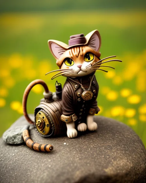 A steampunk Tabby cat on a rock - Free AI Photo Generator - starryai