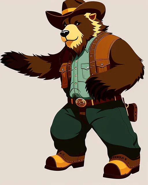 Cowboy grizzly bear,deviantart, anthropomorphic character, digital illustration,4k, full body image 