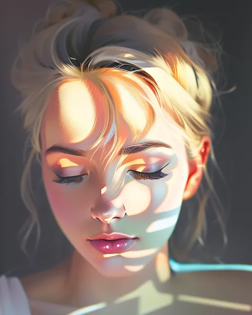 Digital painting a woman closed eyes AI Photo Generator starryai