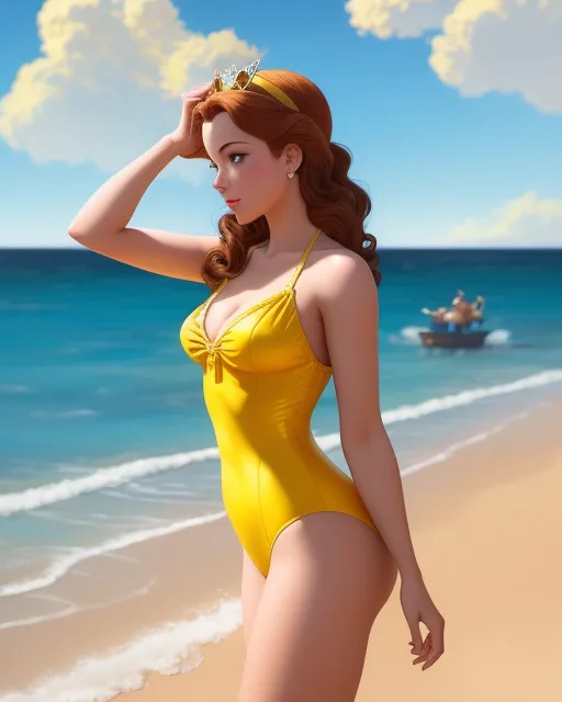 Woman yellow swim suit AI Photo Generator starryai