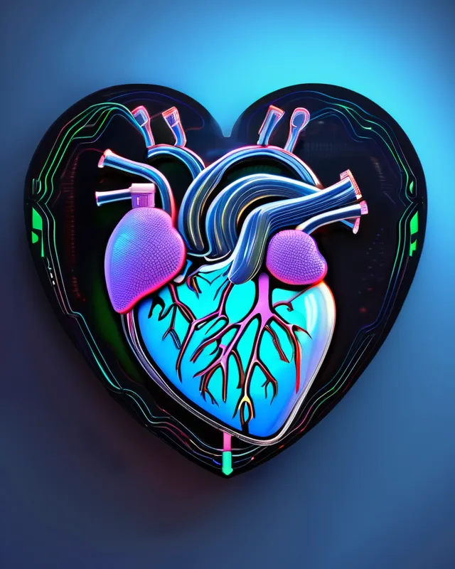 Hologram of neon [Realistic Heart] on black background, in the style of cyberneticpunk, light blue, precise detailing, circuitry, engraved line-work, seapunk, contour line