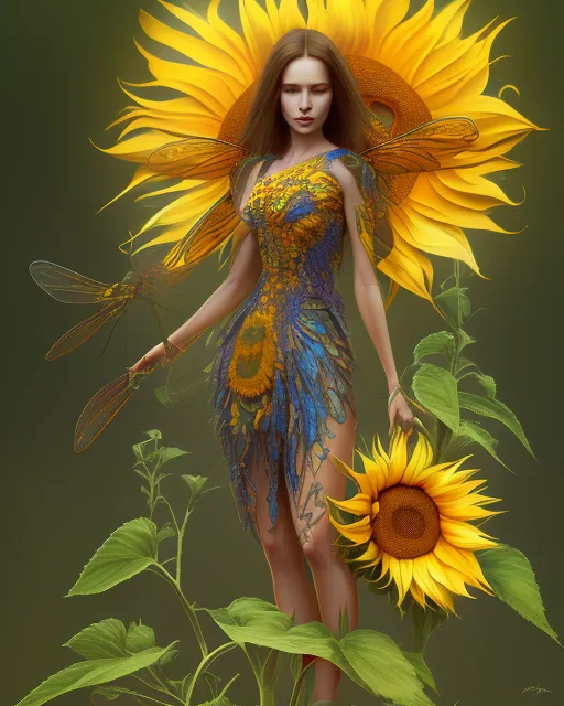 Sunflower dragonfly maiden