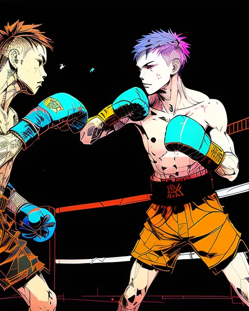 Two boxers fighting in a boxing ring,