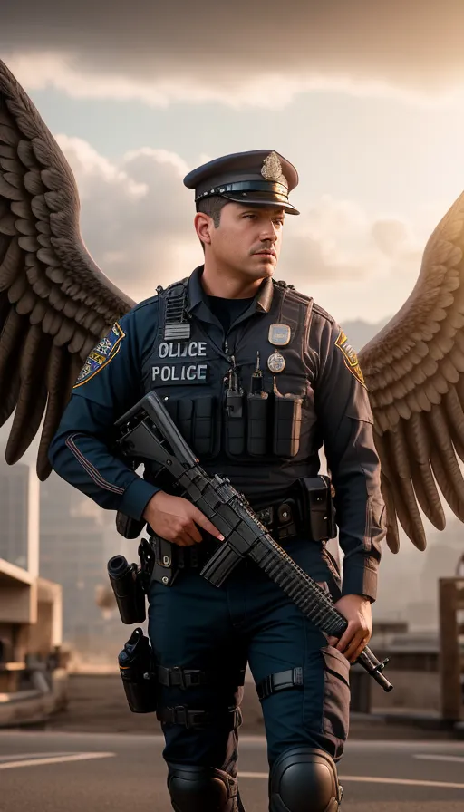Police Angel Police officer Angel wings, thin - Free AI Photo Generator - starryai
