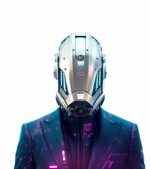 man in a straight suit with cybernetic extensions and in a futuristic monocular protective helmet mask with several additional lenses, tactical headphones and a lexus like air intake in a lower part of the mask, looking like advanced combine-assassin of Half-Life, looking at a viewer, high detailed, 8k postproduction