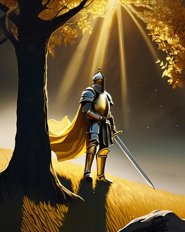 A knight stands on a hill his - Free AI Photo Generator - starryai