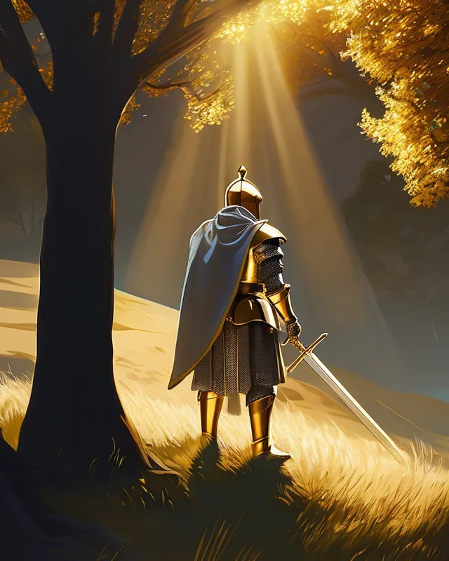 A knight stands on a hill his - Free AI Photo Generator - starryai