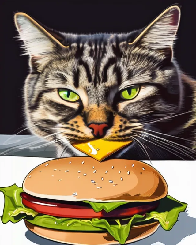 Cat Eating A Cheeseburger Ai Photo Generator Starryai 6352