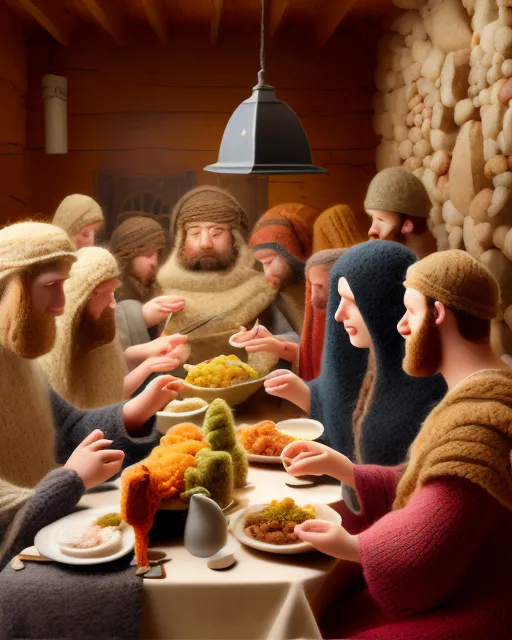 Historical biblical picture of people eating at Golden Corral restaurant. 