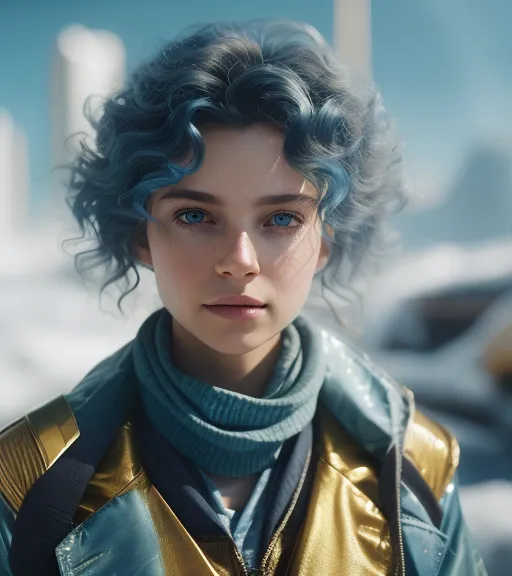 Female alien bluegold on a ice - Free AI Photo Generator - starryai