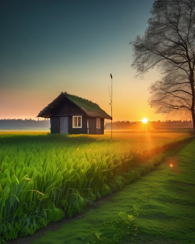 radiant sunrise over a green - Free AI Photo Generator - starryai