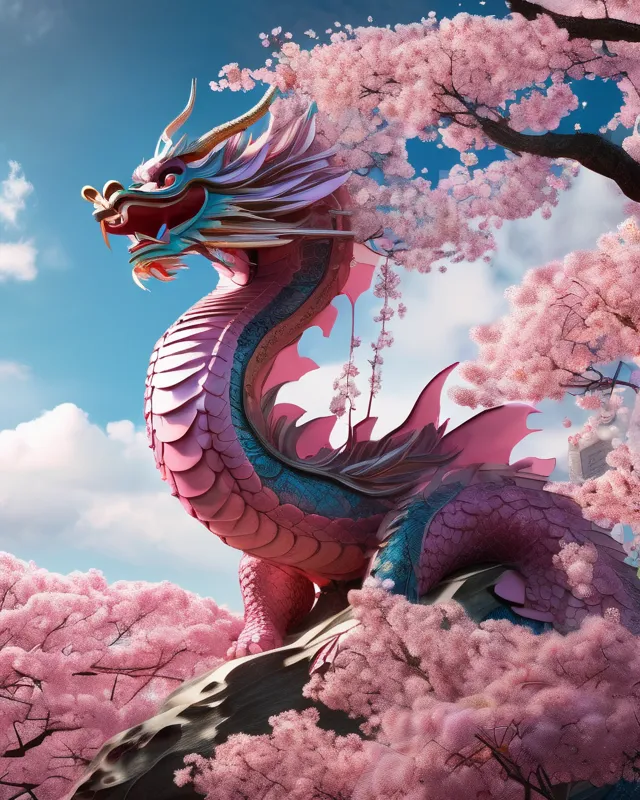 Cherry blossom dragon - AI Photo Generator - starryai