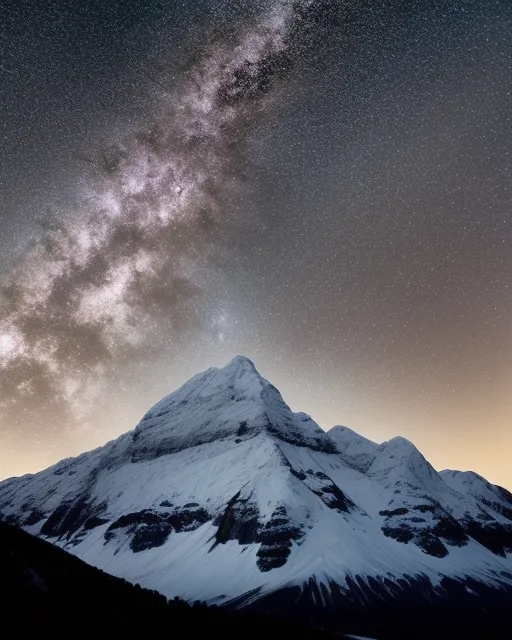 Snow capped mountain at night Way - Free AI Photo Generator - starryai