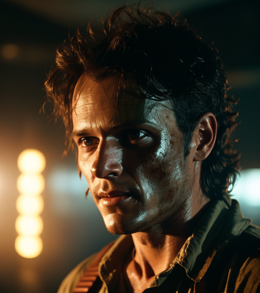 Ash from evil dead smile on alien - Free AI Photo Generator - starryai