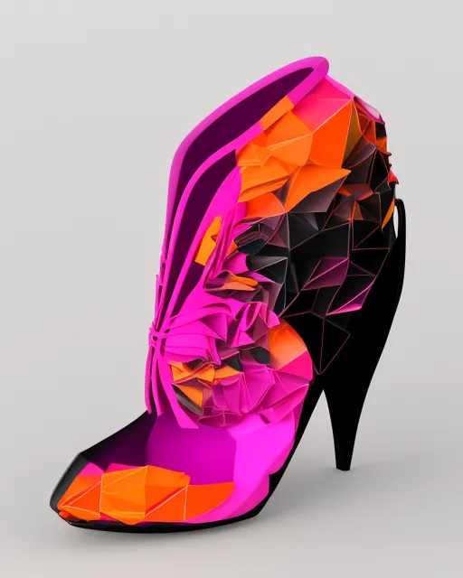 3D printed couture high fashion women’s shoes, 2d vector illustration portrait,  beautiful,  vibrant,  digital art, radiant