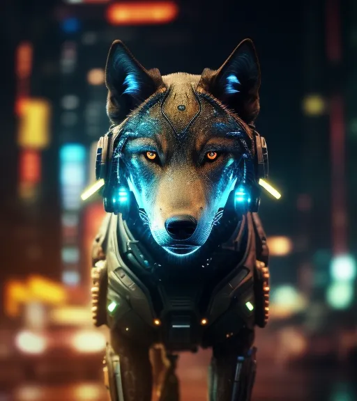 Beautiful cyborg wolf equipped - Free AI Photo Generator - starryai