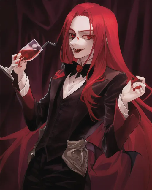 A vampire with a goblet of red liquid in his hand