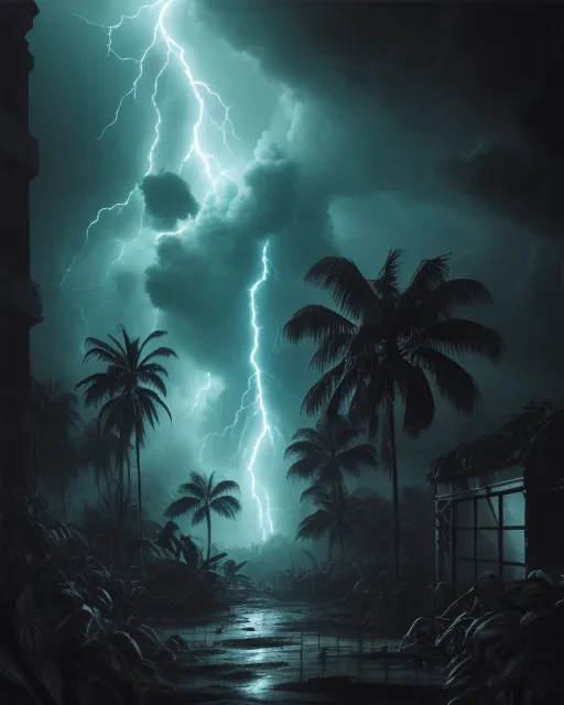 Jungle storm, dark atmosphere, cinema, - AI Photo Generator - starryai