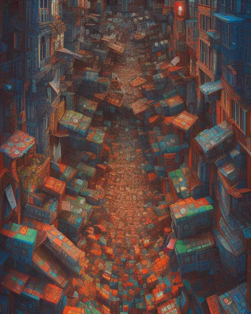 Where's Waldo, in the style of MC Escher., (((Full Color)))!, Intricate, Hyperdetailed, Complex, Cinema 4D, Cinematic, WLOP, HDR, Photorealistic, Hyperdetailed, 3d Digital Illustration
