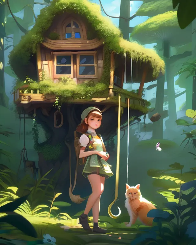 {{cute forest girl her mossy tree - Free AI Photo Generator - starryai