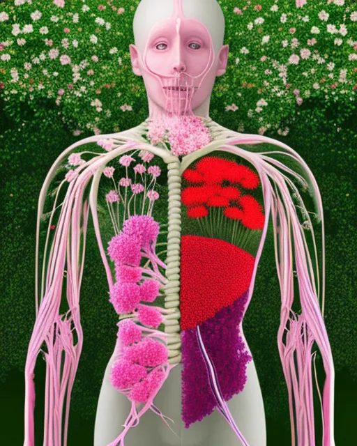 Human circulatory system made out of flowers