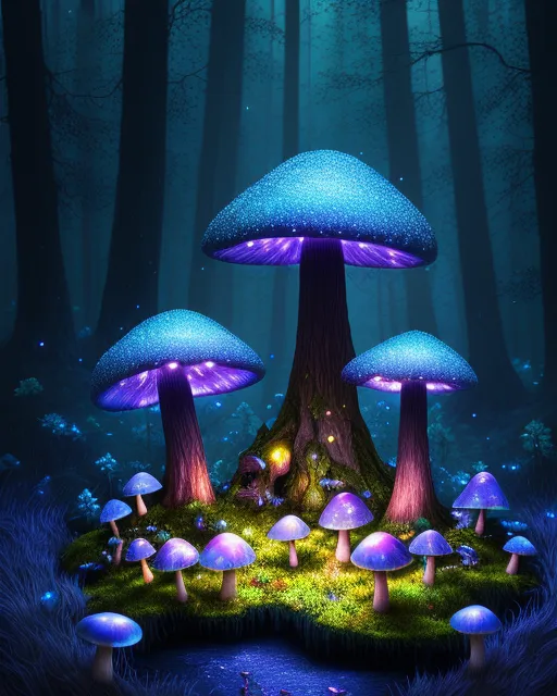 Dark forest small glowing art, - Free AI Photo Generator - starryai