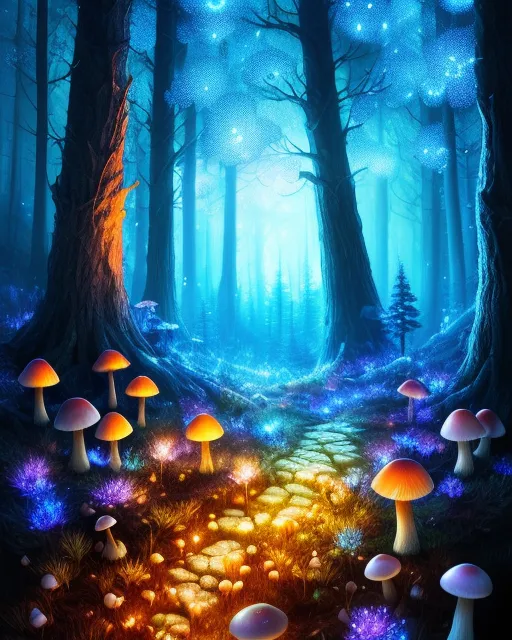 Dark forest small glowing art, - Free AI Photo Generator - starryai