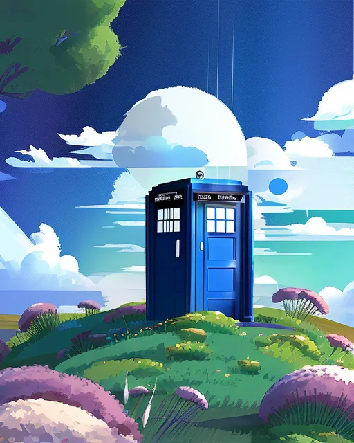 TARDIS in the style of Studio Ghibli