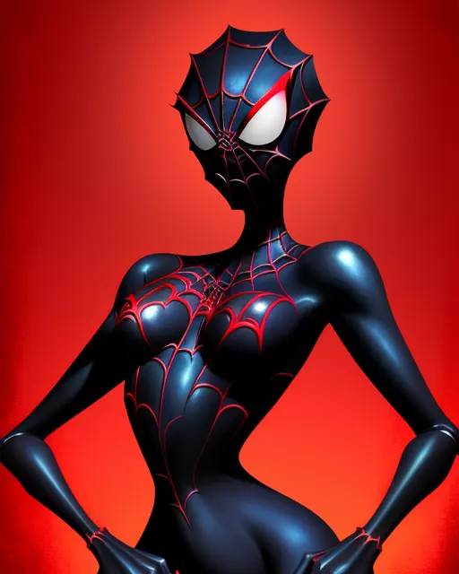 **Spider Girl Hybrid Appearance:**

Height: Roughly 6'1

Weight: Medium-heavy

Skin Color: Jet black, with a sheen to it

Eye Color: Deep red, unblinking and piercing

Four pairs of long, razor-sharp spider legs

Eight eyes (four per side)

Sharp fangs and claws

Sharp, dangerous, curved spider tail

Slim and strong, humanoid torso

Deep red, sinister lips

Large, spider-like pincer hands and feet, fantasy art, gossamer, digital painting of an animation character,  character illustration,  glen keane,  lisa keane,  realistic,  disney style character,  detailed,  digital art,  4k,  ultra hd