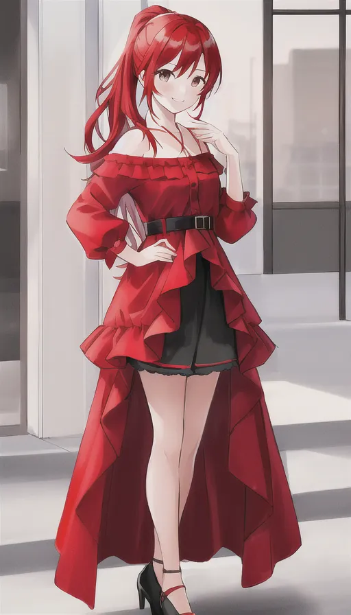 anime girl wearing red dress