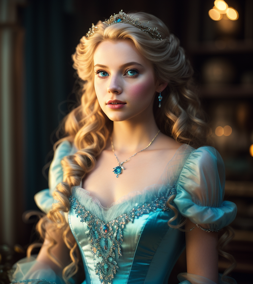 Cinderella Wearing Blue Lingerie,Pale - AI Photo Generator - starryai