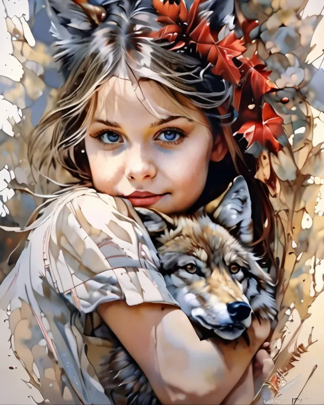 Beautiful Young Girl Huge Baby Wolf Ai Photo Generator Starryai