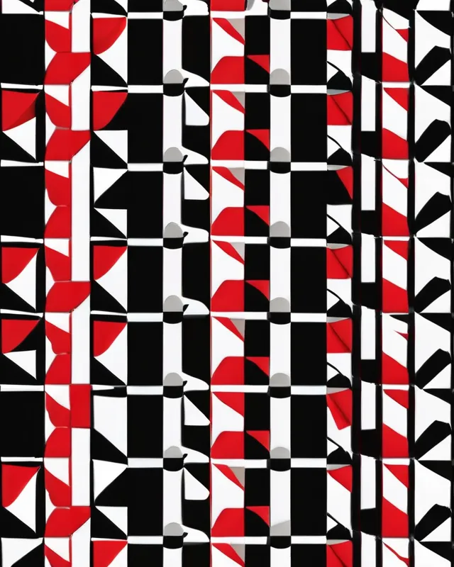 Squares, red black white, small medium large, overlapping