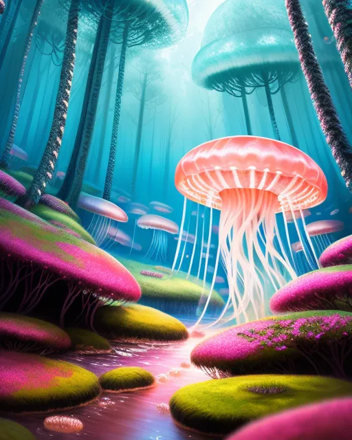 Jellyfish forest, digital art, - Free AI Photo Generator - starryai