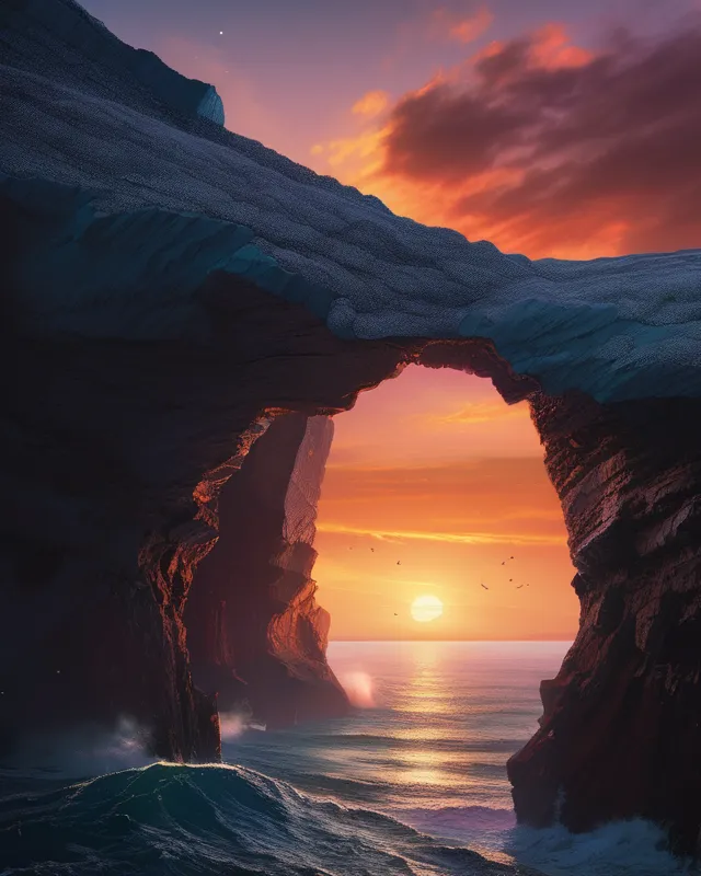 Sea cliffs galaxy sunrise, photo, - Free AI Photo Generator - starryai