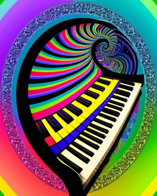 Psychedelische Klaviertastatur, Musik - KIPsychedelische Klaviertastatur, Musik - KI  