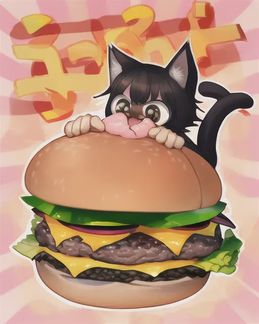 Commically Small Two Time Very small cat eating a comically - Free AI Photo Generator - starryai