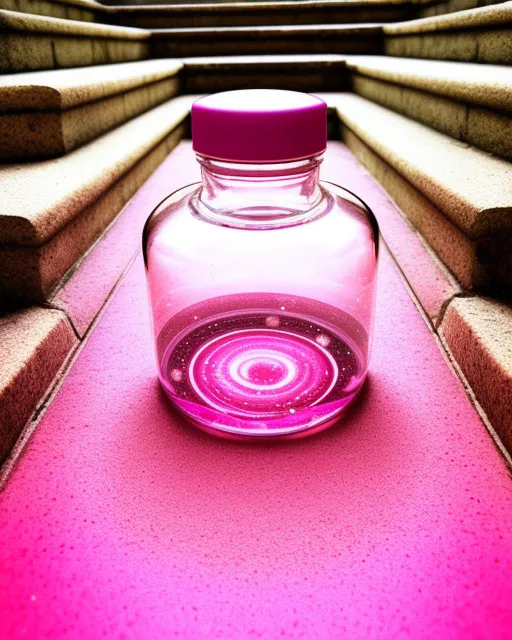 The universe in a beautiful pink bottle at the top of steps 