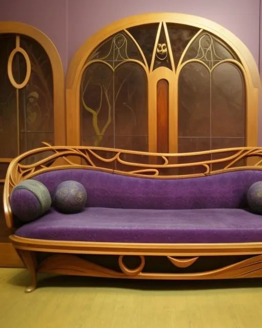 Big art nouveau couch, owned by a witch, mystical, magical 