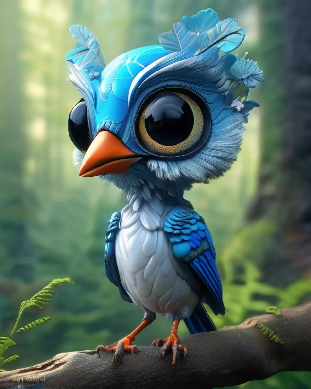 Insanely Cute Baby Blue Jay Alien Ben - AI Photo Generator - starryai