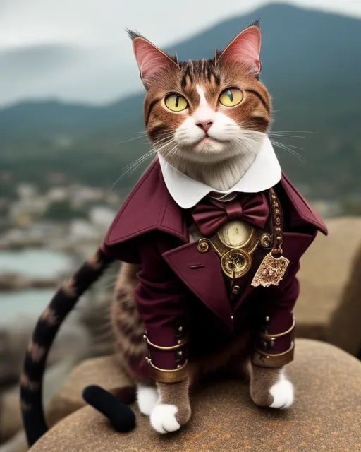 A male cat a burgundy steampunk - Free AI Photo Generator - starryai