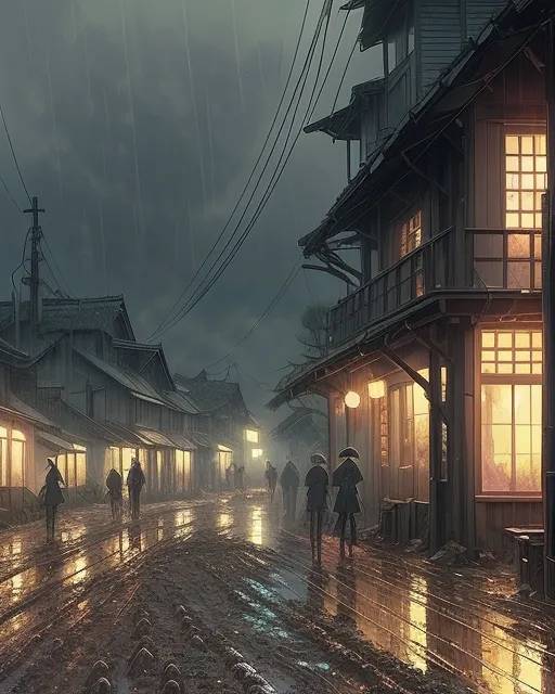 Rainy Town - Free AI Photo Generator - starryai