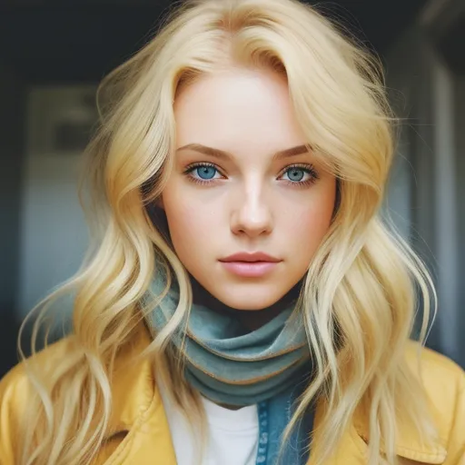 woman blonde wavy hair, yellow eyes, - AI Photo Generator - starryai