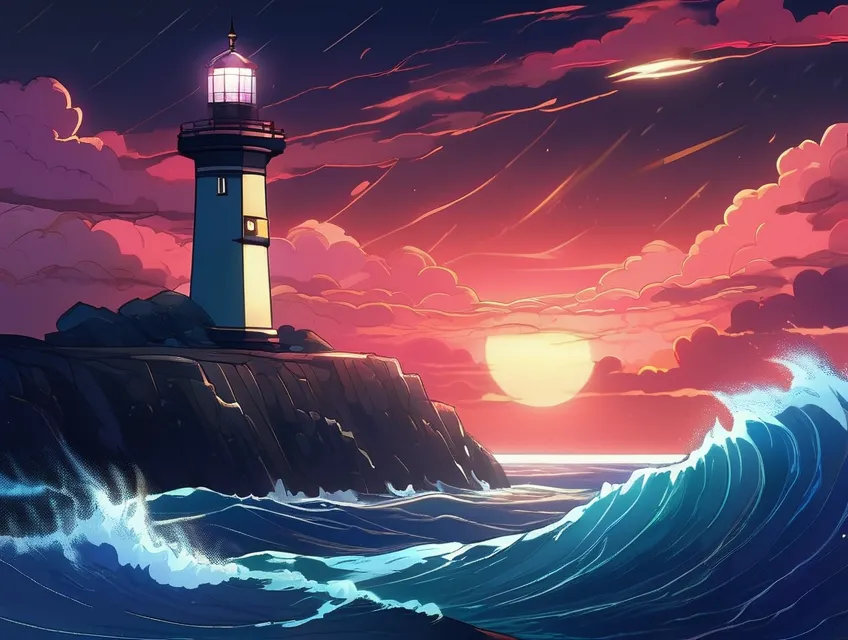 Anime Fantasy Lighthouse Landscape AI Generated