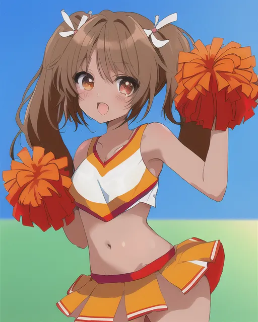 Brown skin anime girl cheerleader pigtails